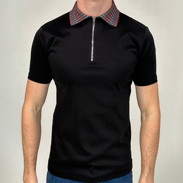 Black Stitched Zip Polo