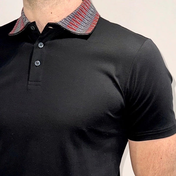 Black Stitched Collar Button Polo