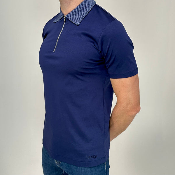 Navy Mercerised Zip Polo