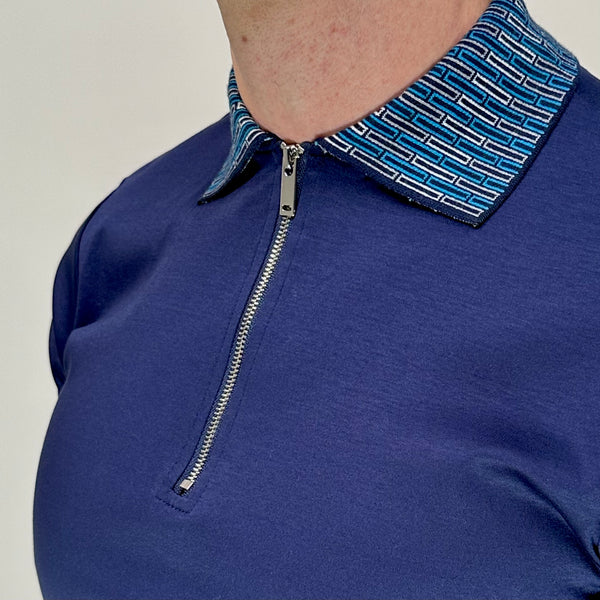 Navy Stitched Collar Zip Polo