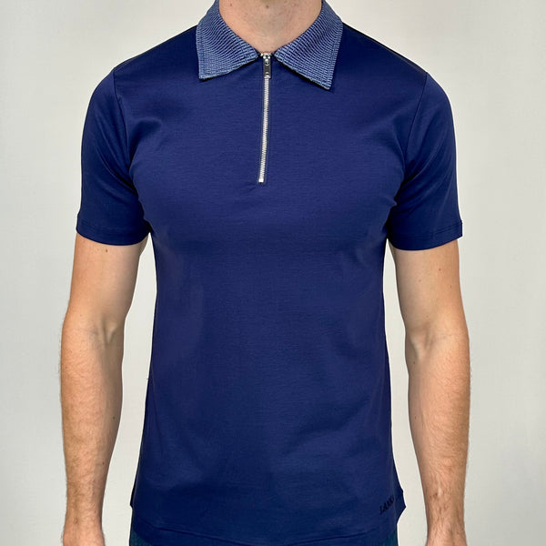 Navy Mercerised Zip Polo