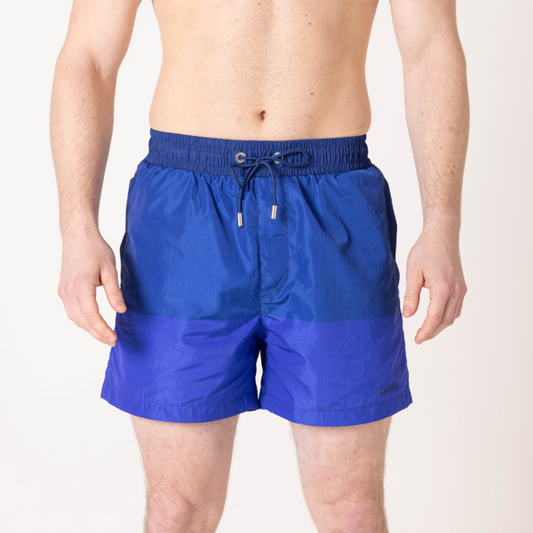 Navy|Azure Blue Split Swim Shorts