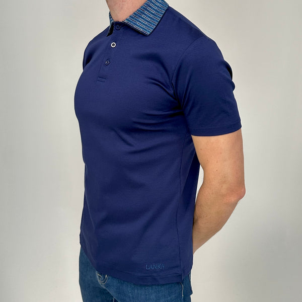 Navy Stitched Collar Button Polo