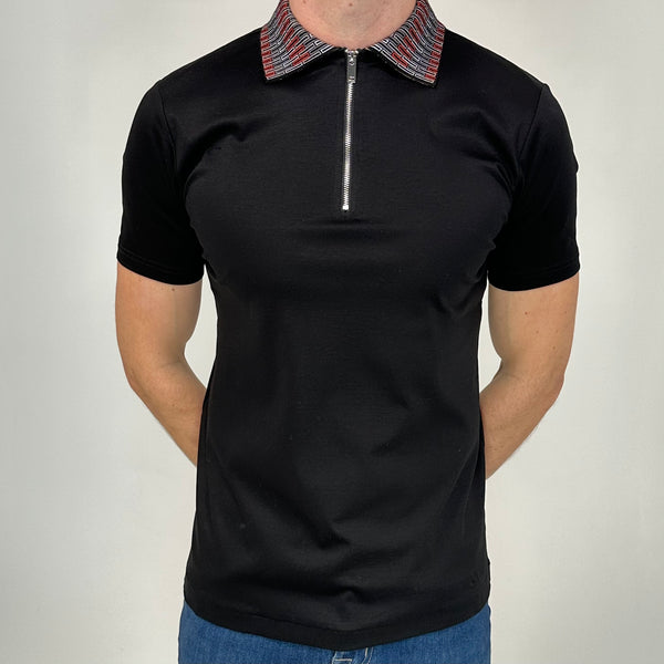 Black Stitched Zip Polo
