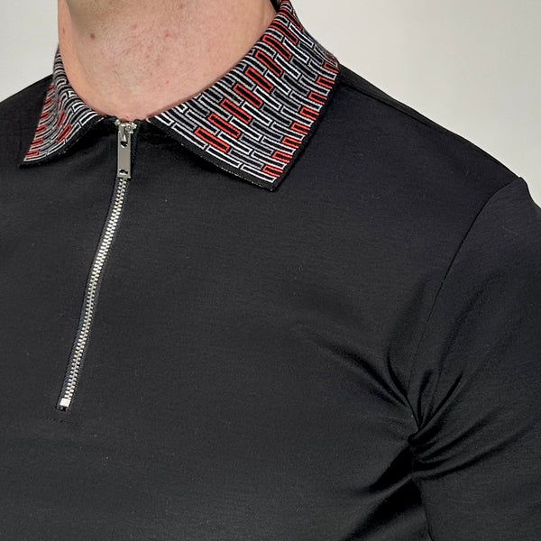 Black Stitched Zip Polo
