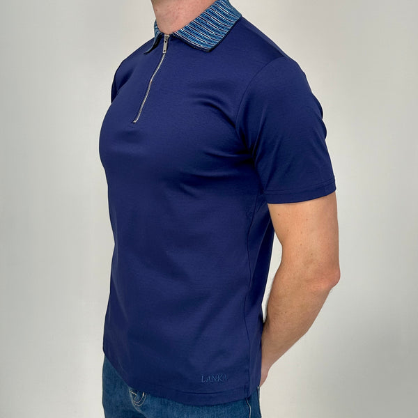 Navy Stitched Collar Zip Polo