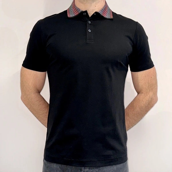 Black Stitched Collar Button Polo