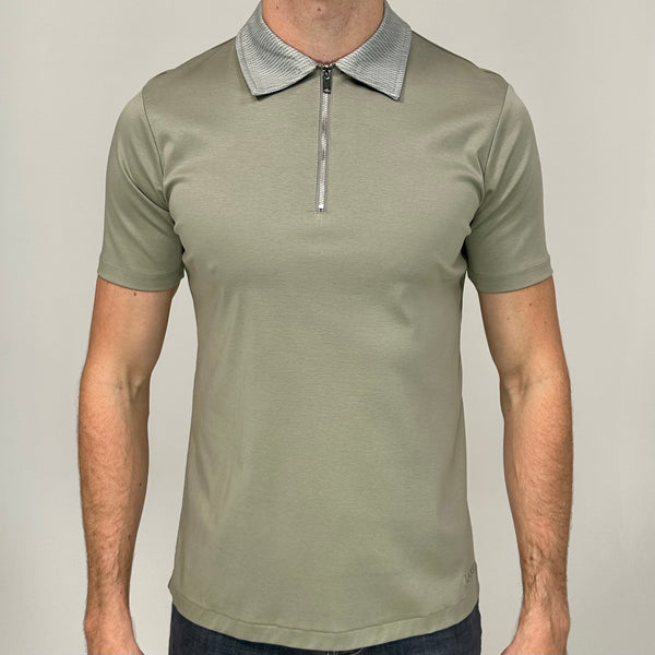 Sand Mercerised Zip Polo