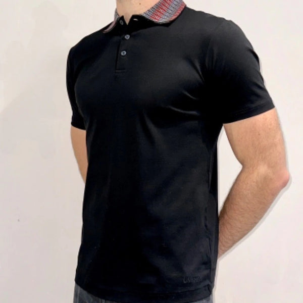 Black Stitched Collar Button Polo