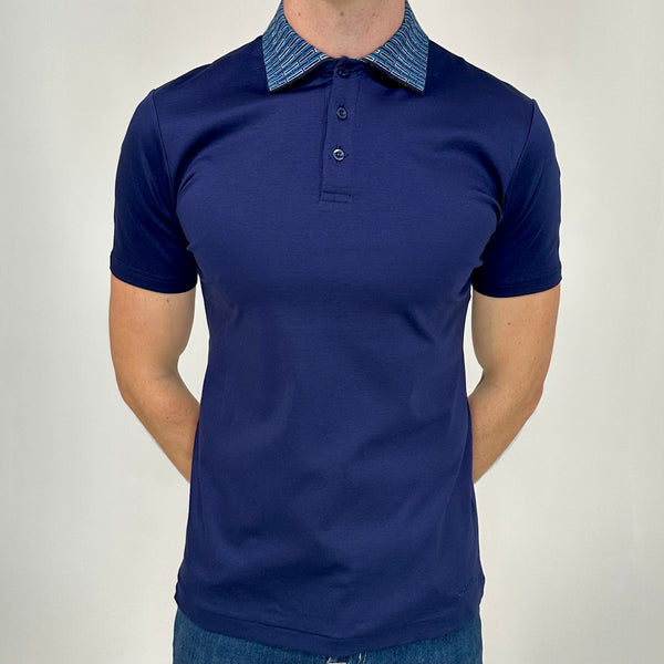 Navy Stitched Collar Button Polo