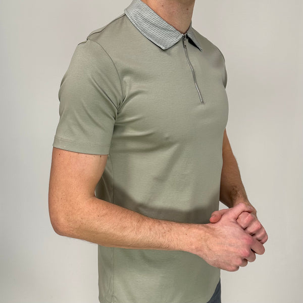 Sand Mercerised Zip Polo