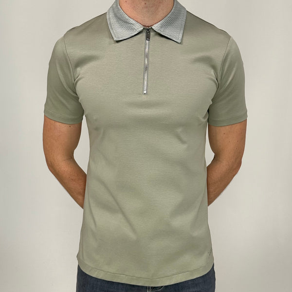 Sand Mercerised Zip Polo