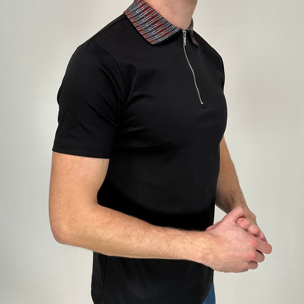 Black Stitched Zip Polo