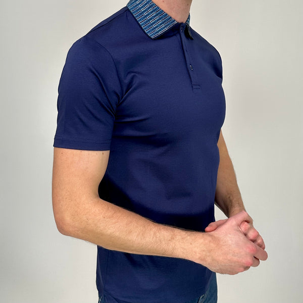 Navy Stitched Collar Button Polo