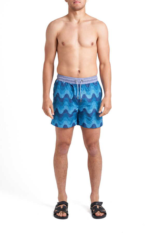 Steel Blue Waves Swim Shorts