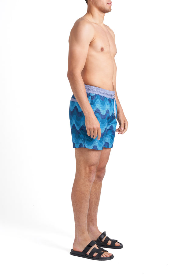Steel Blue Waves Swim Shorts