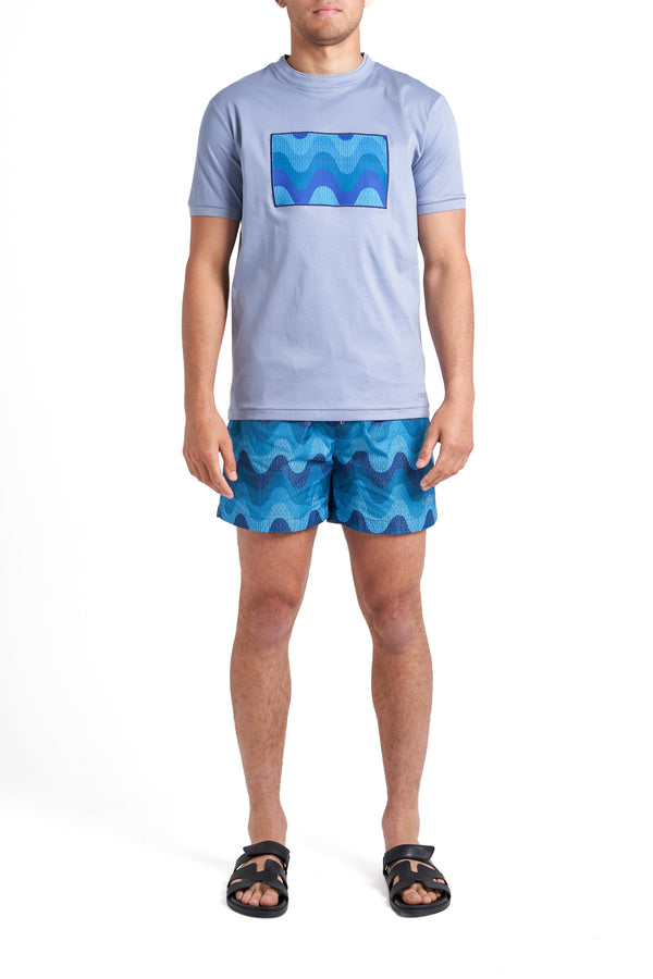 Steel Blue Waves Swim Shorts