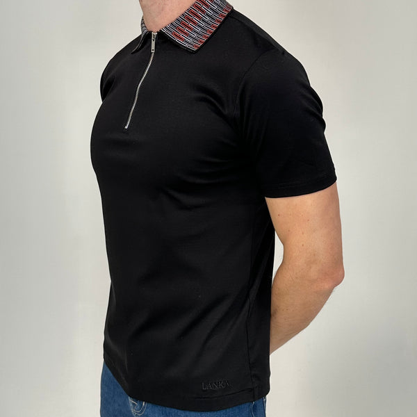 Black Stitched Zip Polo