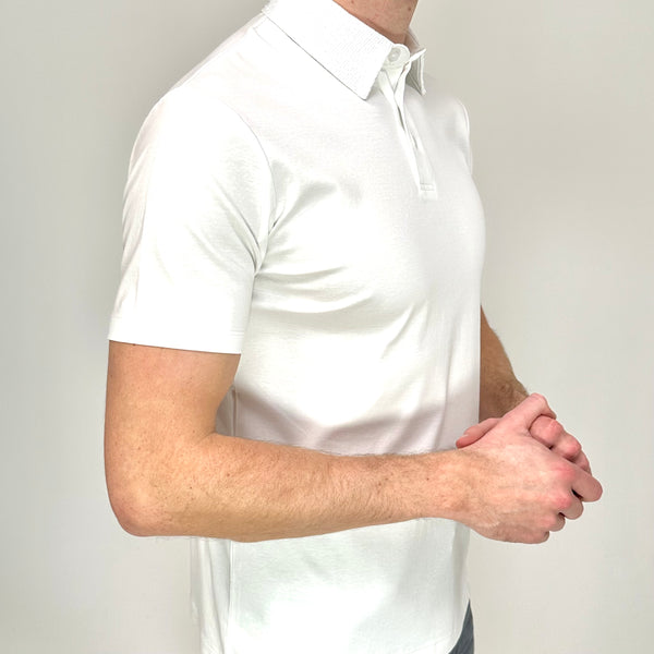 White Mercerised Button Polo