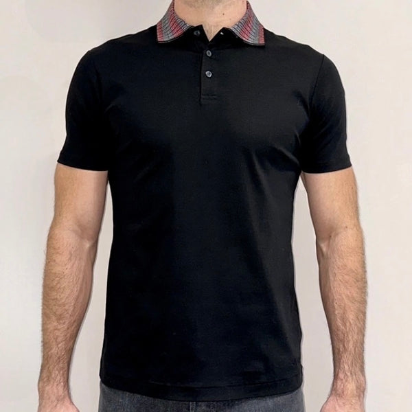 Black Stitched Collar Button Polo
