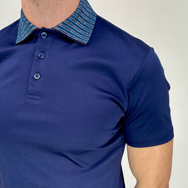 Navy Stitched Collar Button Polo