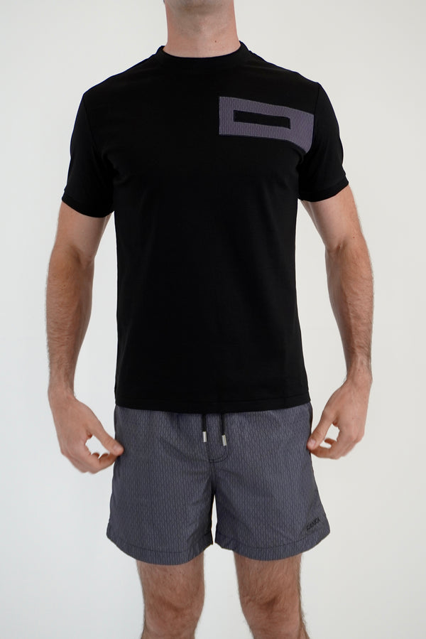 Grey with Black Pattern Swim Shorts