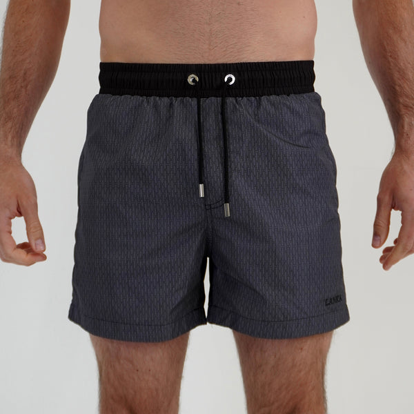 Grey with Black Pattern Swim Shorts