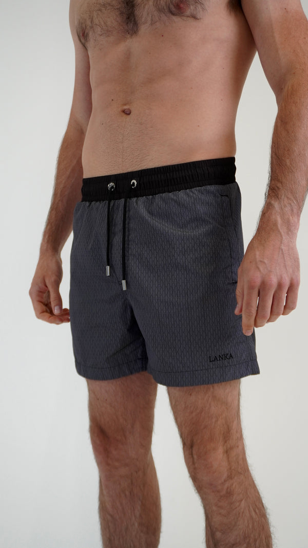 Grey with Black Pattern Swim Shorts