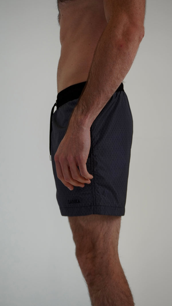 Grey with Black Pattern Swim Shorts