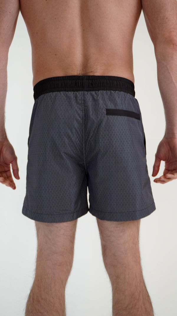 Grey with Black Pattern Swim Shorts