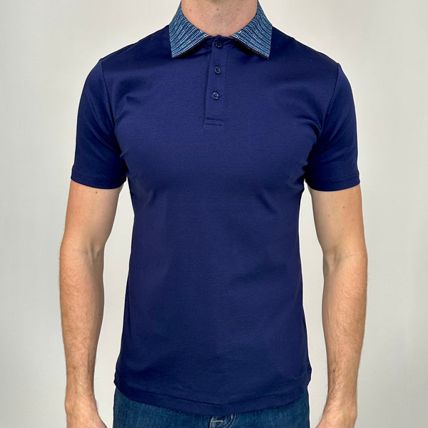 Navy Stitched Collar Button Polo