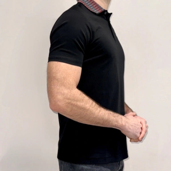 Black Stitched Collar Button Polo