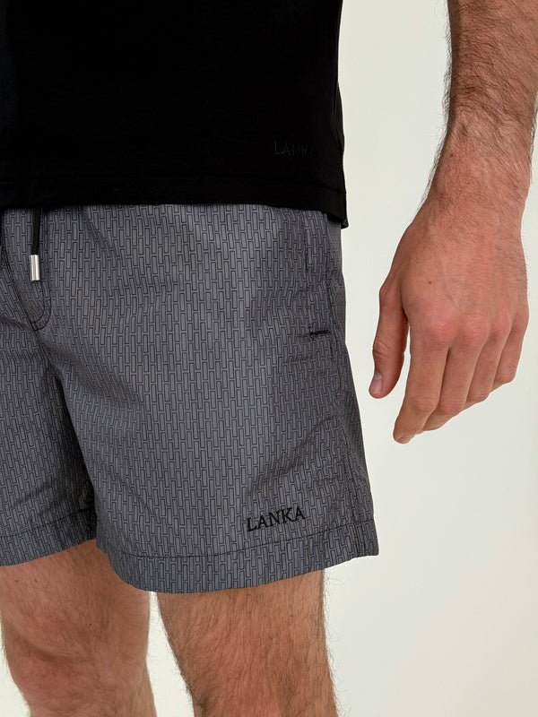 Grey with Black Pattern Swim Shorts