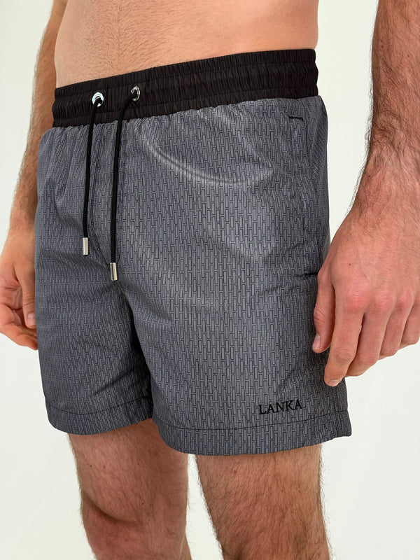 Grey with Black Pattern Swim Shorts