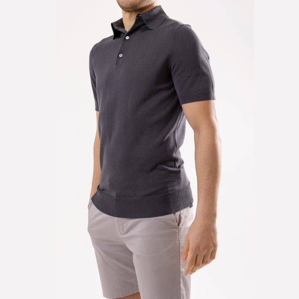 Charcoal Cotton Silk Polo