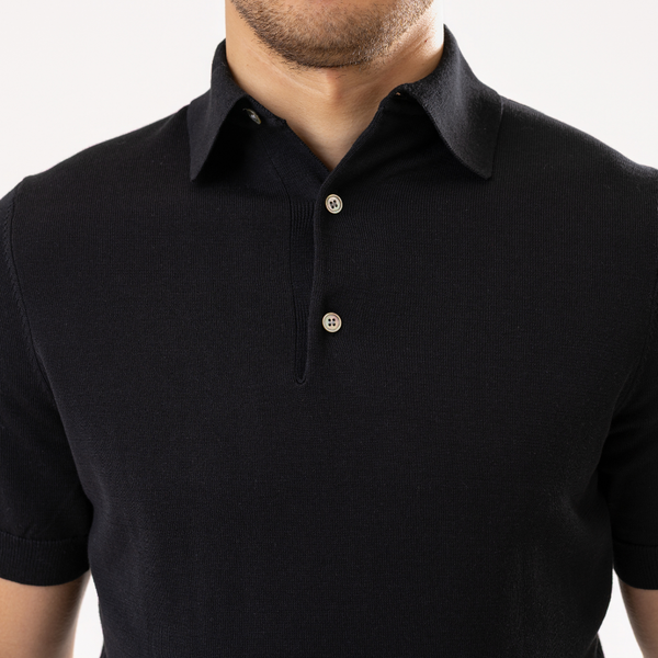Black Cotton Silk Polo