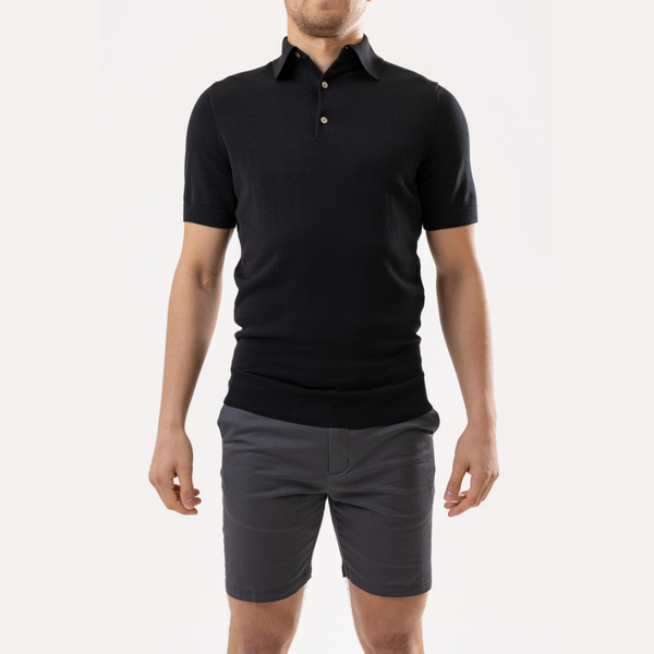 Black Cotton Silk Polo