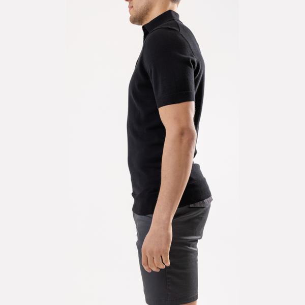 Black Cotton Silk Polo