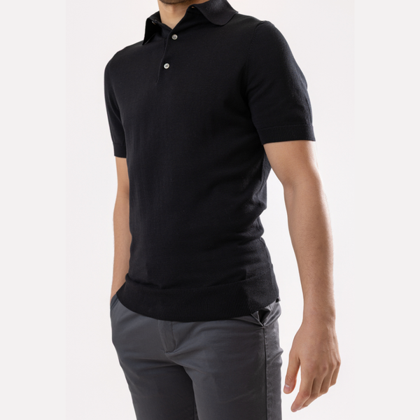 Black Cotton Silk Polo