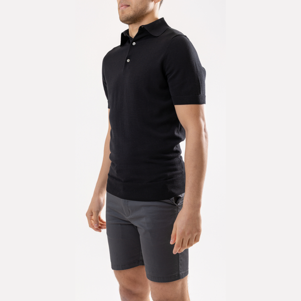 Black Cotton Silk Polo