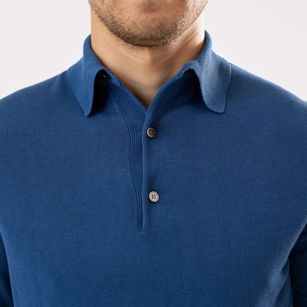 Marine Blue Cotton Silk Polo