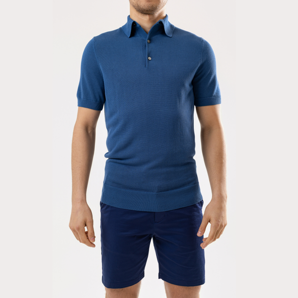 Marine Blue Cotton Silk Polo