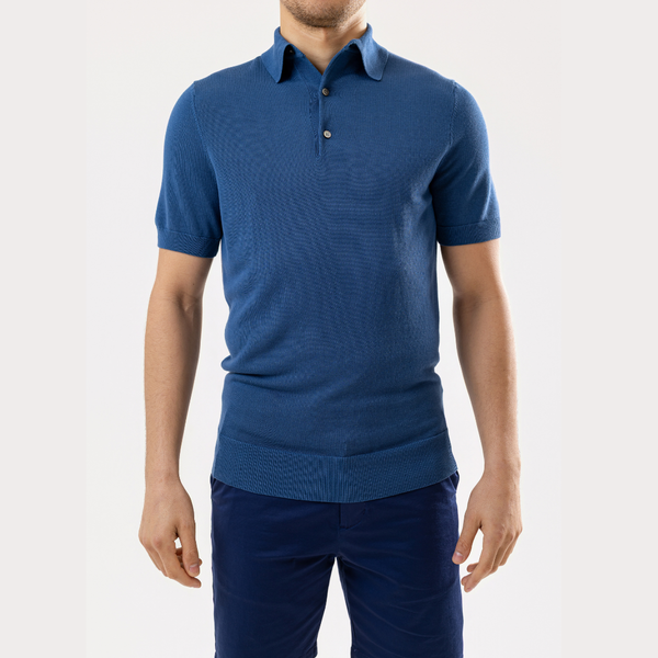 Marine Blue Cotton Silk Polo