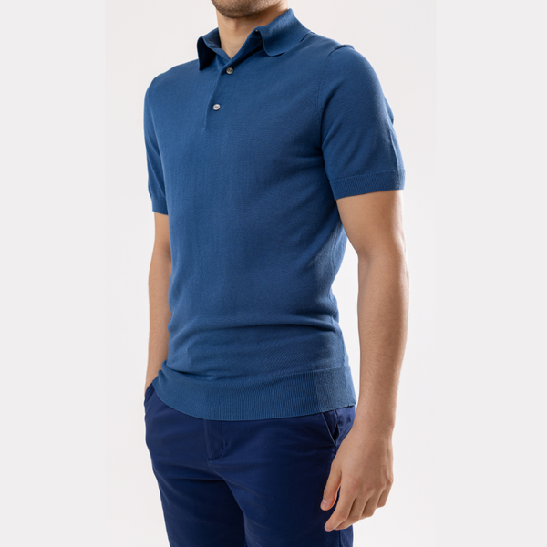 Marine Blue Cotton Silk Polo