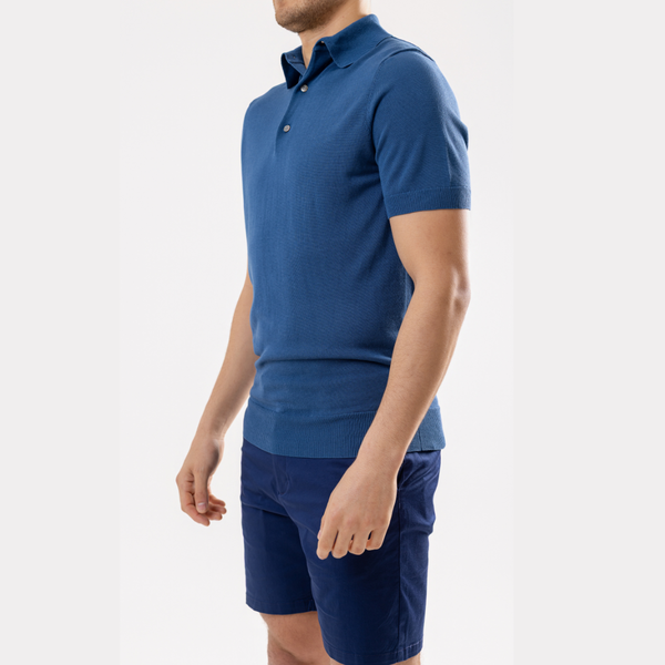 Marine Blue Cotton Silk Polo