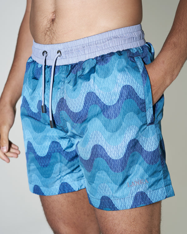 Steel Blue Waves Swim Shorts